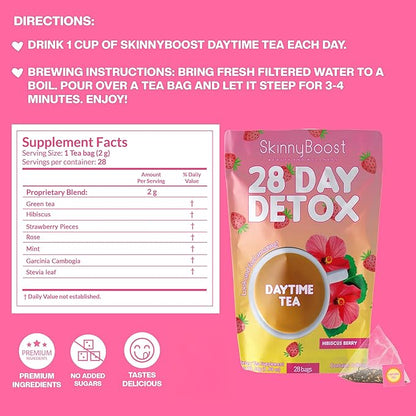 Skinny Boost Detox Tea Kit Slimming Tea for Weight, Metabolism, Energy, Bloating & Colon Cleanse – Green Tea, Herbal, Vegan, Keto, Non-GMO, Sugar-Free-2 PACK –1 Daytime Hibiscus (28 Bags) + 1 Evening Apple -(14 Bags)