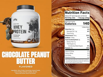 Levels Grass Fed Whey Protein Powder, No Artificials, 24G of Protein, Chocolate Peanut Butter, 5LB