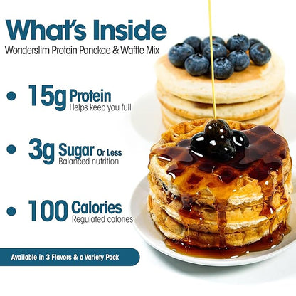 Wonderslim Protein Pancake & Waffle Mix, Blueberry, Low Sugar & Low Calorie (7ct)
