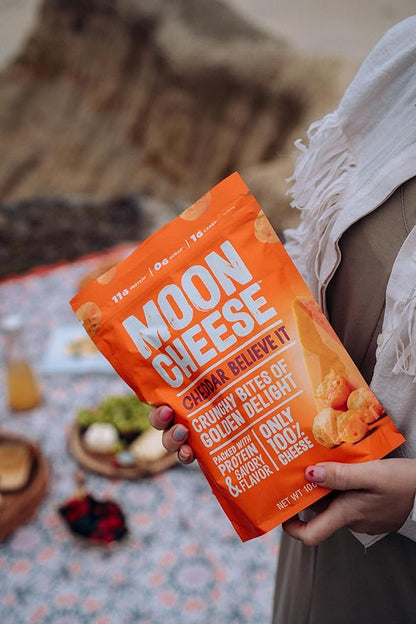 Moon Cheese Cheddar Believe It, 2 Ounce, 3-Pack, Crunchy, Protein-Rich Cheese Snack, Keto Friendly, 100% Real Cheese