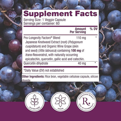 Reserveage Beauty, Resveratrol 100 mg, Antioxidant Supplement for Heart and Cellular Health, Supports Healthy Aging and Immune System, Paleo, Keto, 60 Capsules (60 Servings)
