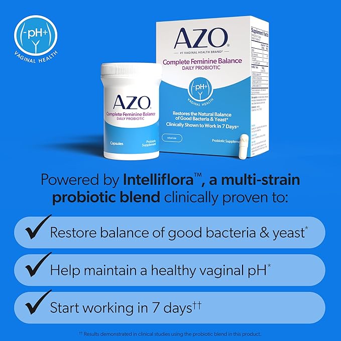 AZO Complete Feminine Balance Daily Vaginal Probiotics for Women,Clinically Proven to Help Protect Vaginal Health,Helps Balance pH and Yeast,60 Count (Pack of 2)