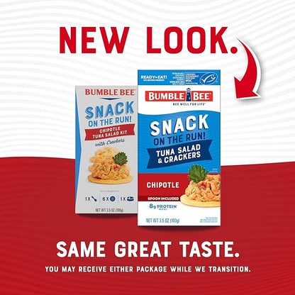 Bumble Bee Snack On The Run Chipotle Tuna Salad with Crackers Kit - Ready to Eat Protein Snack Pack - 8g Protein per Box - Wild Caught MSC Certified Tuna (Pack of 4)