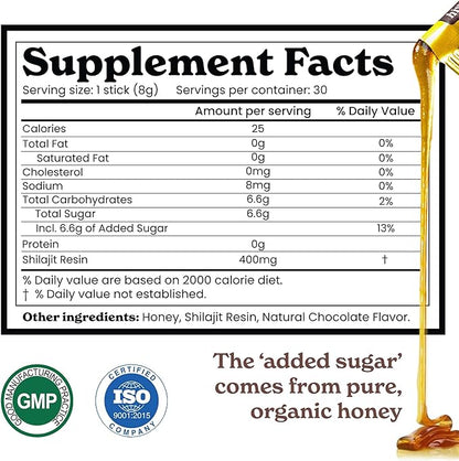 Better Alt Chocolate Shilajit Honey Sticks 75% Fulvic Acid & 85+ Trace Minerals Chocolate-Infused Raw Honey Himalayan Shilajit Energy Booster 30 Sticks Natural Stamina & Endurance Support