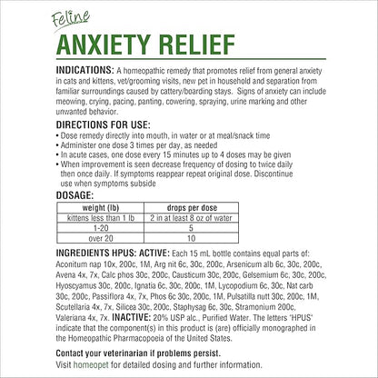 HomeoPet Feline Anxiety Relief, Safe and Natural Pet Stress and Anxiety Support Supplement for Cats, 15 Milliliters