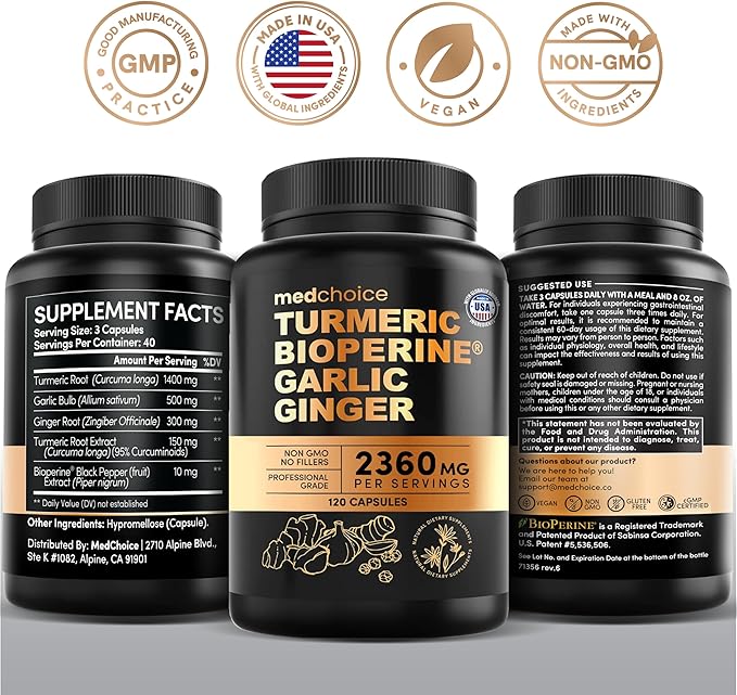 4-in-1 Turmeric Joint Support Supplements with Garlic and BioPerine - 2360 mg High Potency Herbal Blend for Mobility, Everyday Flexibility, Digestive Comfort, Active Aging Support (120ct, Pack of 4)