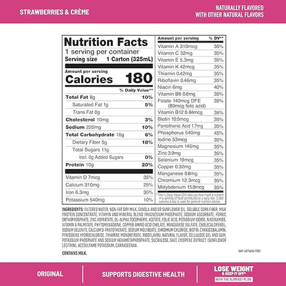 SlimFast Meal Replacement Shake, Original Strawberries & Crème, No Added Sugar, Meal Replacement Shakes, 10g Ready to Drink Protein, 5g Fiber, 25 Vitamins and Minerals, 11 Fl. Oz, 12 Count (Pack of 2)