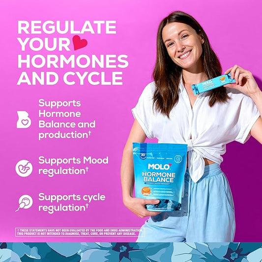 MOLO Hormone Balance for Women – ALA for Cycle Regulation, Magnesium & Zinc for Mood Support and Hormone Balance - 30 Stick Packs with Sweet Orange Flavor – Vegetarian, Gluten-Free & Non-GMO