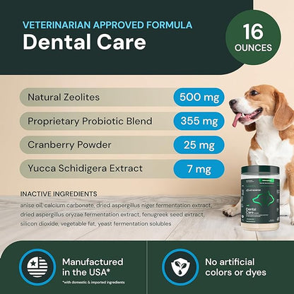 VETRISCIENCE Dental Care Powder - Dental Supplement Powder for Dogs & Cats - Supports Breath Freshening - Healthy Teeth & Gums - Easy-to-Use Oral Hygiene for Pets - 16 oz