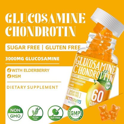 Glucosamine Chondroitin Gummies with MSM & Elderberry Extra Strength - Joint Support, Antioxidant Immune Support Supplement for Adults, Men & Women120 Orange Gummies