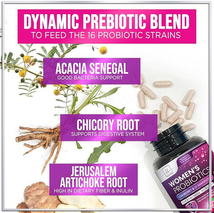 Probiotics for Women - Prebiotic and Probiotic Blend 60 Billion CFU Per Serving - 16 Strain Women's Probiotic for pH Balance & Vaginal Support - Digestive & Immune Support, Bottled USA - 120 Capsules