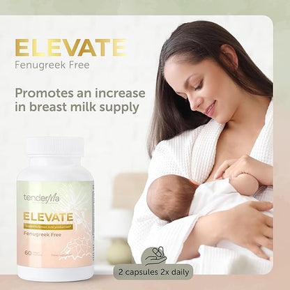 Lactation Supplement Elevate Fenugreek-Free with Organic Goat’s Rue and Lion’s Mane, Blessed Thistle & Brewer’s Yeast, Vegan, Non-GMO, Herbal Breastfeeding Support, 60 Capsules