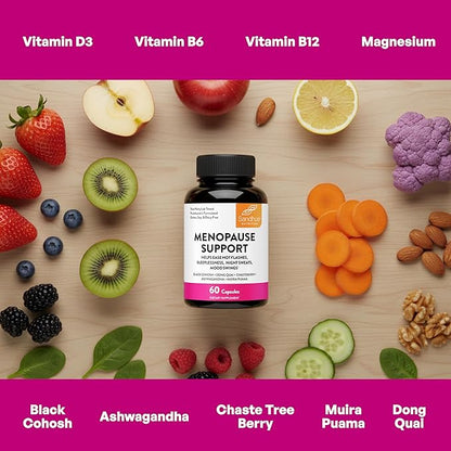 Complete Menopause Support Supplement For Women | With Ashwagandha, Black Cohosh, Dong Quai & Muira Puama | Helps Easing Hot Flashes Night Sweats Mood Swings Hormone Balance & Harmony | 180 Capsules