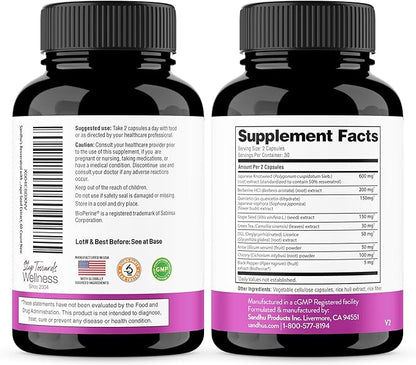 Resveratrol with Berberine Supplement For Gut Health Support | 60 Digestive Capsules For Women & Men | With Green Tea Extract, Star Anise, DGL, Grape Seed & Quercetin | Helps Ease Bloating & Digestion