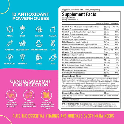 Mama Natural Organic Prenatal Vitamins for Women Vegan (30 Servings) | One A Day Prenatal Vitamins for Pregnant Women | Food Based, Non-GMO & Gluten-Free - Pre Natal Multivitamin with Folate