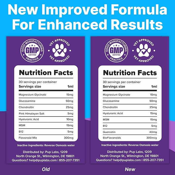 Pup Labs Freedom Joint Drops - Dog Joint Support Supplement with Human-Grade Ingredients - No Fillers, Preservatives, Additives, or Artificial Ingredients, 6 30 ml Droppers