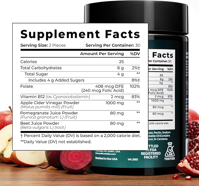 Premium Apple Cider Vinegar Gummies 1000mg – Fermented ACV Gummies for Belly Fat Metabolism* – Weight Management Booster, Digestion, & Heart Support* – with Beetroot and Vitamin B12 – 60 Count