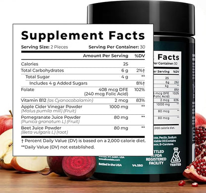 Premium Apple Cider Vinegar Gummies 1000mg – Fermented ACV Gummies for Belly Fat Metabolism* – Weight Management Booster, Digestion, & Heart Support* – with Beetroot and Vitamin B12 – 60 Count