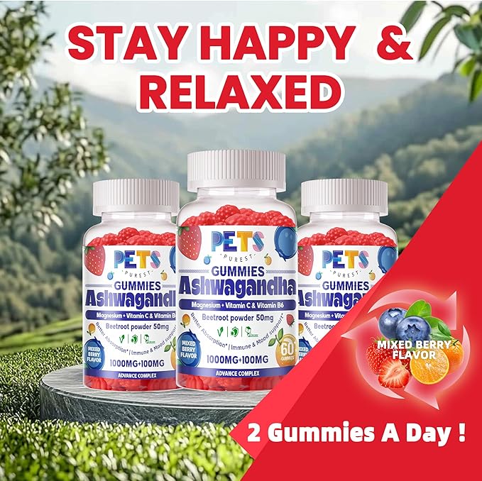Ashwagandha Gummies & Vitamin D3 Gummies 60 Count - Organic Aswangdha Supplement for Improve Sleep, Stress Relief & Mood Calm(Mixed Berry, Vegan, Plant Based,Gluten-Free & Gelatin Free)-1pack