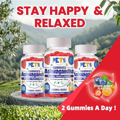 Ashwagandha Gummies & Vitamin D3 Gummy 120 Count - Organic Aswangdha Supplement for Improve Sleep, Stress Relief & Mood Calm(Mixed Berry,Vegan,Plant Based,Gluten-Free & Gelatin Free) Pack of 2
