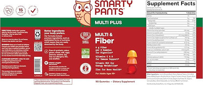 SmartyPants Fiber Supplement & Multivitamin for Men & Women, Prebiotic Fiber Gummies with Omega 3 (DHA/EPA), Vitamin D3, C, Vitamin B12, B6, A, K & Zinc, 90 Count (30 Day Supply)