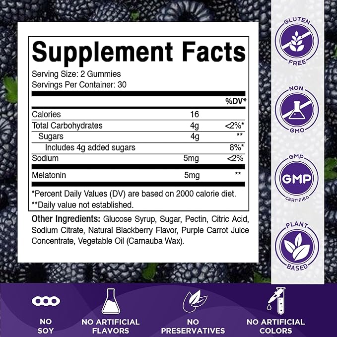 Vitamatic Melatonin Gummies for Kids & Adults - (2.5 mg 5 mg & 10 mg Doses) - 60 Vegan Gummies