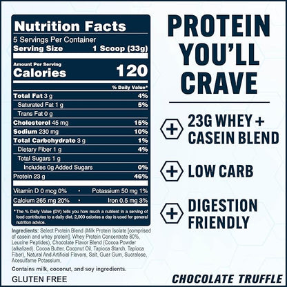 PEScience Select Protein Powder, Whey and Casein Blend, Lean Protein Powder for Women and Men, Low Calorie, Low Carb, Keto Friendly, Gluten Free, Chocolate Truffle - 5 Servings