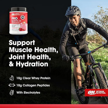 Optimum Nutrition Pro Quench, 10g Clear Protein, 10g Collagen peptides & Electrolyte Powder Drink Mix, Strawberry, 20 Servings, 520 Grams (Packaging May Vary)