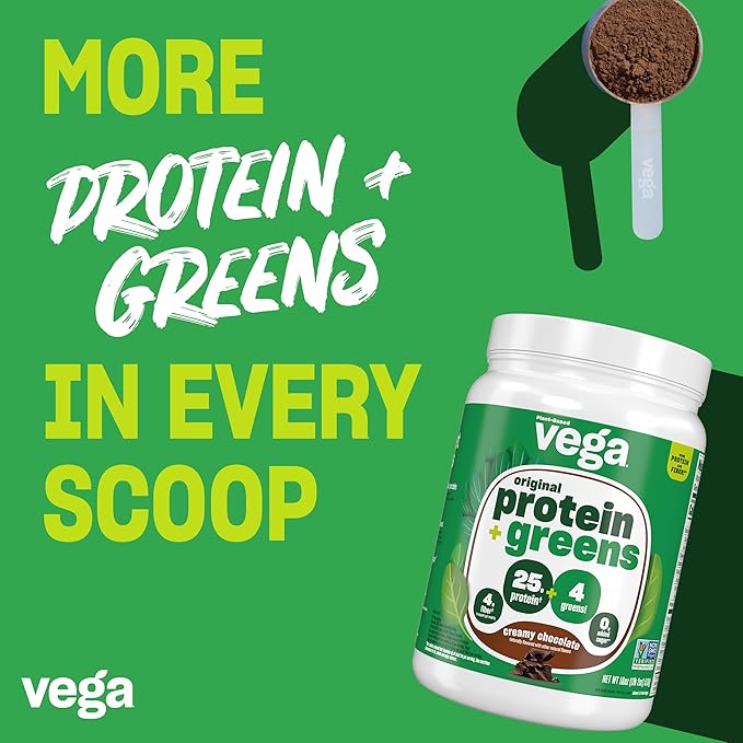 Vega Protein and Greens Protein Powder Chocolate (19 Servings) - 20g Plant Based Protein Plus Veggies, Vegan, Non GMO, Pea Protein for Women and Men, 1.4lb (Packaging May Vary) (Pack of 1)