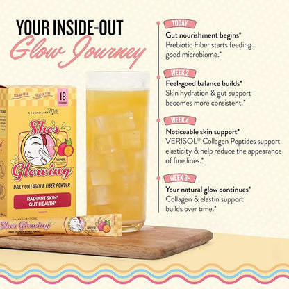 Legendairy Milk Collagen Peptides Powder & Prebiotic Fiber for Women, Digestive Health Drink Mix, Skin, Cellulite, Fine Lines & Regularity, Tropical Flavor Supplement, She’s Glowing 18 Stick Packs