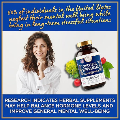 15-IN-1 Cortisol Supplements for Women & Men - Cortisol Reducer, Manager with Ashwagandha, Acerola, L-Tyrosine, Vitamin C, B6 - Mood, Stress Relief, Restful Sleep Support - 60 Capsules, 60-Day Supply