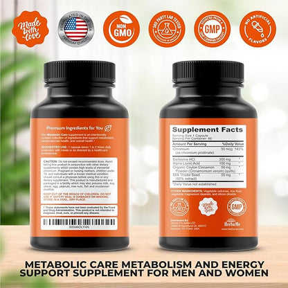 Berberine Supplement with Ceylon Cinnamon, Chromium, Alpha Lipoic Acid, Metabolic Care Supports Metabolism & Cardiovascular Health and Immune System, Helps Maintain Steady Energy Levels