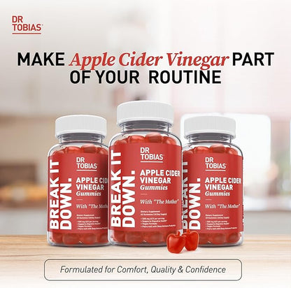 Dr. Tobias Apple Cider Vinegar Gummies with The Mother - 500mg ACV Per Serving, Plus Folate, B6, B12 & Iodine | Supports Digestive Health Gut Cleanse & Detox - Vegan (60 Gummies)