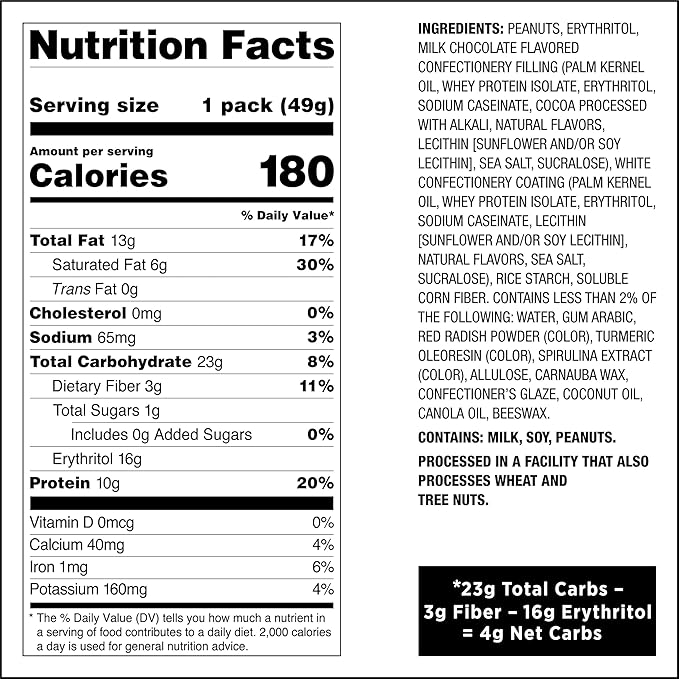 Quest Nutrition Coated Candies, Chocolatey Peanut, 1g Sugar, 10g Protein, 4g Net Carbs, Gluten Free, Keto Friendly, 4 Count