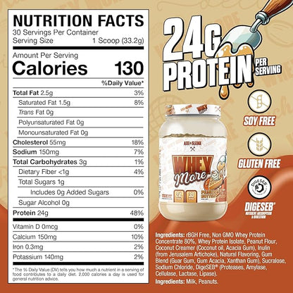 Axe & Sledge WHEY More Premium Protein Blend | 24g Protein, Whey Concentrate & Isolate | Prebiotic Fiber for Enhanced Absorption | Creamy, Delicious, Versatile | 30 Servings, Peanut Butter Pie