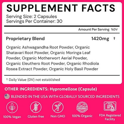 Ayurvedic Hormone Balance for Women | Cortisol Reducer | Mood, Energy, & Sleep Support | Regulates Estrogen | Stress Relief | Ashwagandha, Rhodiola, & Shatavari | Made in USA | 60 Ct. - OSH Wellness