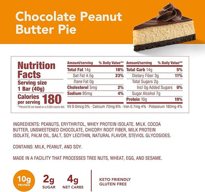 think! Keto Protein Bars, Healthy Low Carb, Low Sugar, Gluten Free Snack with No Artificial Sweeteners, 4G Net Carbs & 10G of Whey Protein - Chocolate Peanut Butter Pie (10 Count)