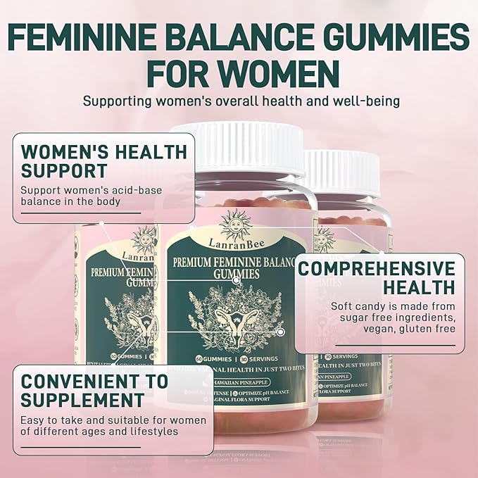 Premium Feminine Balance Gummies Vaginal Probiotic - for Women’s pH Balanced Health & Wellness - Immune Support - Vegan, Gluten-Free & Halal - Hawaiian Pineapple - 60 Gummies - 30 Servings (1)