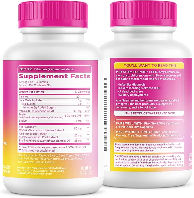 Pink Stork Hormone Balance Gummies for Women – PMS, Menopause & Estrogen Support – Mood, Bloating, Hot Flashes & Energy – Red Raspberry Leaf, Black Cohosh, Primrose – 60 Vegan Gummies