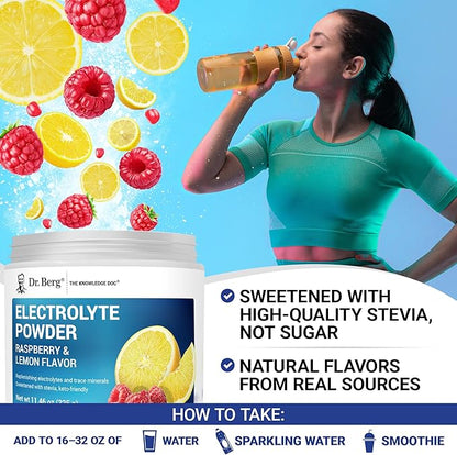 Dr. Berg Zero Sugar Hydration Keto Electrolyte Powder - Enhanced w/ 1000 mg of Potassium & Real Pink Himalayan Salt (NOT Table Salt) - Raspberry & Lemon Flavor Hydration Drink Supplement - 50 Servings