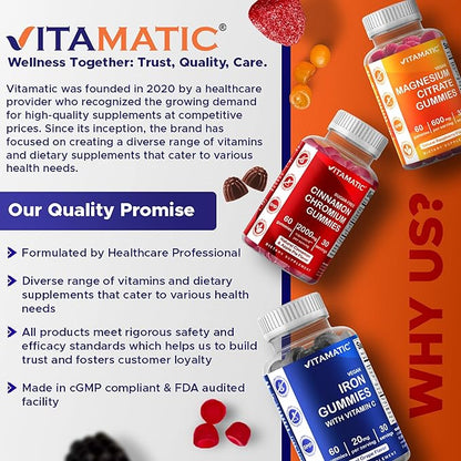 Vitamatic Kids Prebiotic Fiber Gummies – Extra Strength 4g Fiber – Zero Sugar Added – 60 Pectin-Based Gummies – Digestive Health & Regularity Support