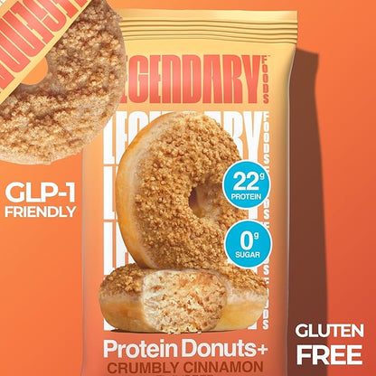 Legendary Foods Protein Donuts - 22g Protein, Crumbly Cinnamon, Zero Sugar Snack, Gluten Conscious, Low Carb, Keto Suitable, Diabetic and GLP-1 Diets - 8 Pack with Two Donuts per pack