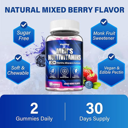 Methylated Multivitamin Gummies for Men - Mens Multivitanins Gummy with Vitamins A C D K E, Methylated Folate, B Complex, Probiotics, Omega-3, CoQ10, Herbal Blend - Support Energy & Immune Health