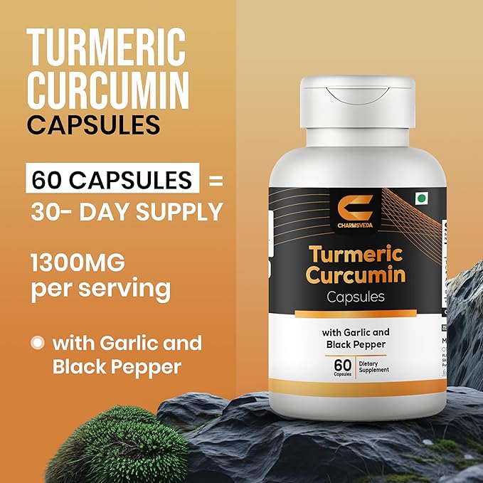 Turmeric Curcumin Capsules with Garlic & Black Pepper – Support Joint & Muscle Health* – 60 Vegan Capsules