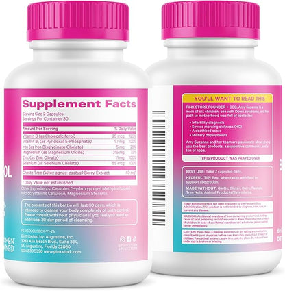 Pink Stork Birth Control Cleanse to Support Hormone Balance, with Chaste Tree Berry (Vitex), Magnesium, and Selenium, Period Support for Conception, Fertility Supplements for Women - 60 Capsules