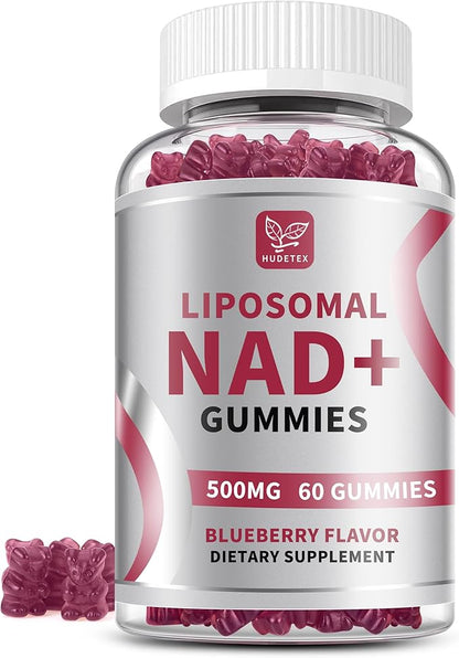 Hudetex NAD Gummies Supplement for Women & Men, Pure 500mg Liposomal NAD - Cell Regeneration, Energy & Metabolism Support, Vegan,Sugar Free，Additives Free, 60 Counts,Blueberry Flavor