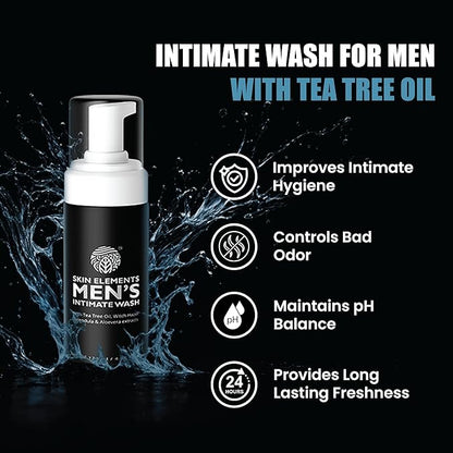 Skin Elements Intimate Wash for Men | pH Balanced Foaming Wash with Tea Tree Oil & Aloe Vera | Soothes, Refreshes & Maintains Hygiene | 4.05 fl. oz. |