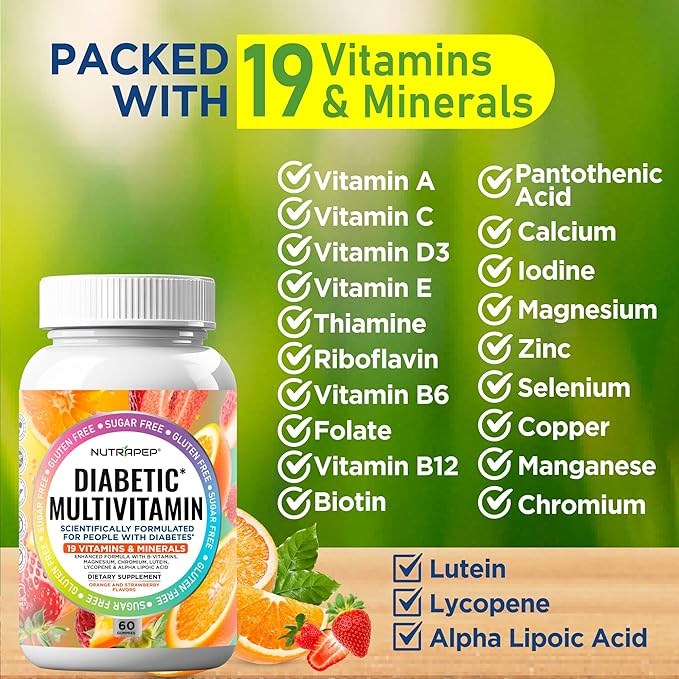 NutraPep Premium Multivitamin Chewable Gummies for Women & Men - Sugar-Free & Gluten Free Supplement Vitamins - Calcium Magnesium Zinc Manganese Thiamine Biotin…
