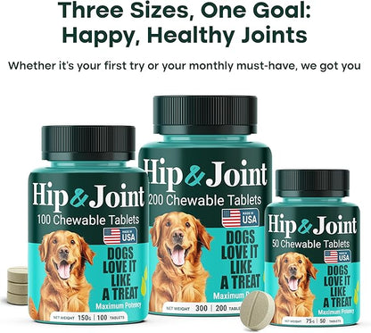Natureflow Hip & Joint Supplement for Dogs, 300mg Green-Lipped Mussel for Dog Arthritis Pain Relief, Glucosamine, MSM & Chondroitin, Zero Sugar, Large Medium Small Breeds, 100 Chewable Tablets