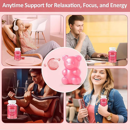 Magnesium Glycinate Gummies 2 Bottles, Sugar-Free for Adults & Kids, Magnesium Gummy for Relaxation, Stress & Muscle Relief, Supports Bone & Nerve Health, Vegan, Pectin-Based, Strawberry Flavor